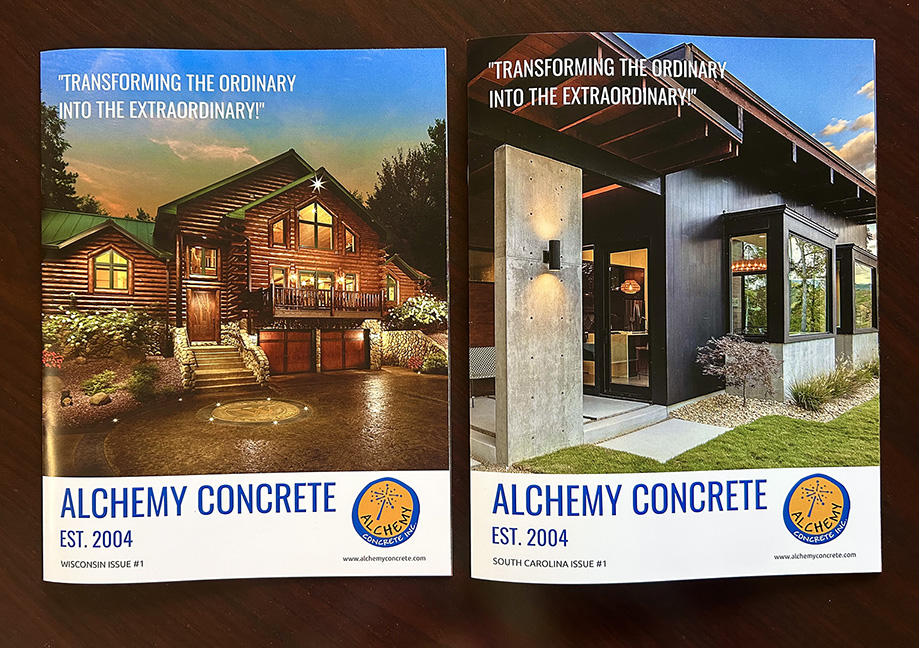 Two Full color 12-page Brochures made for Alchemy Concrete.