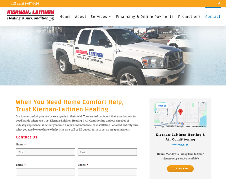 Kiernan-Laitinen Heating & Air Conditioning Contact Page