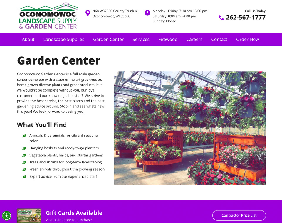 Oconomowoc Landscape Garden Center Page