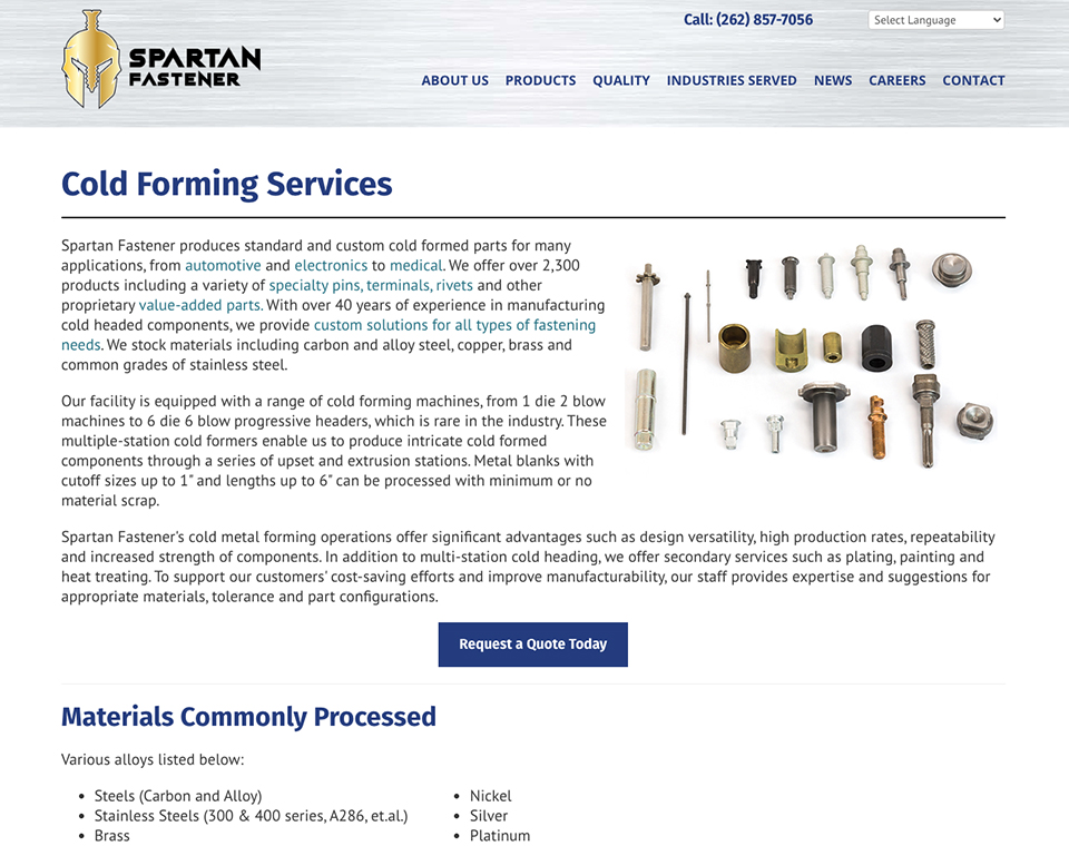 Spartan Fasteners Services Page