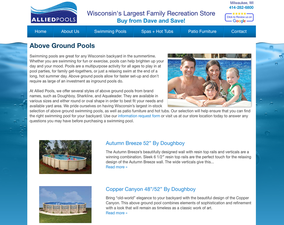 Allied Pools Above Ground Pools Page