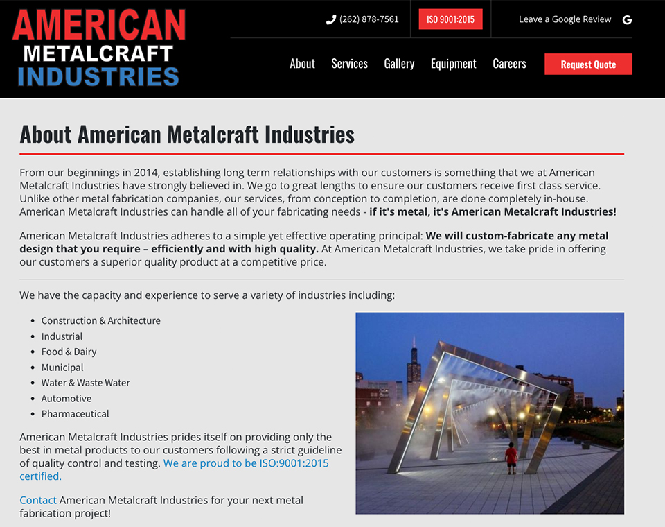 American Metalcraft Industries - About Page