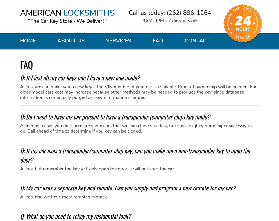 American Locksmiths FAQ Page