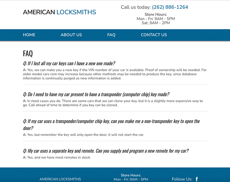 American Locksmiths FAQ Page