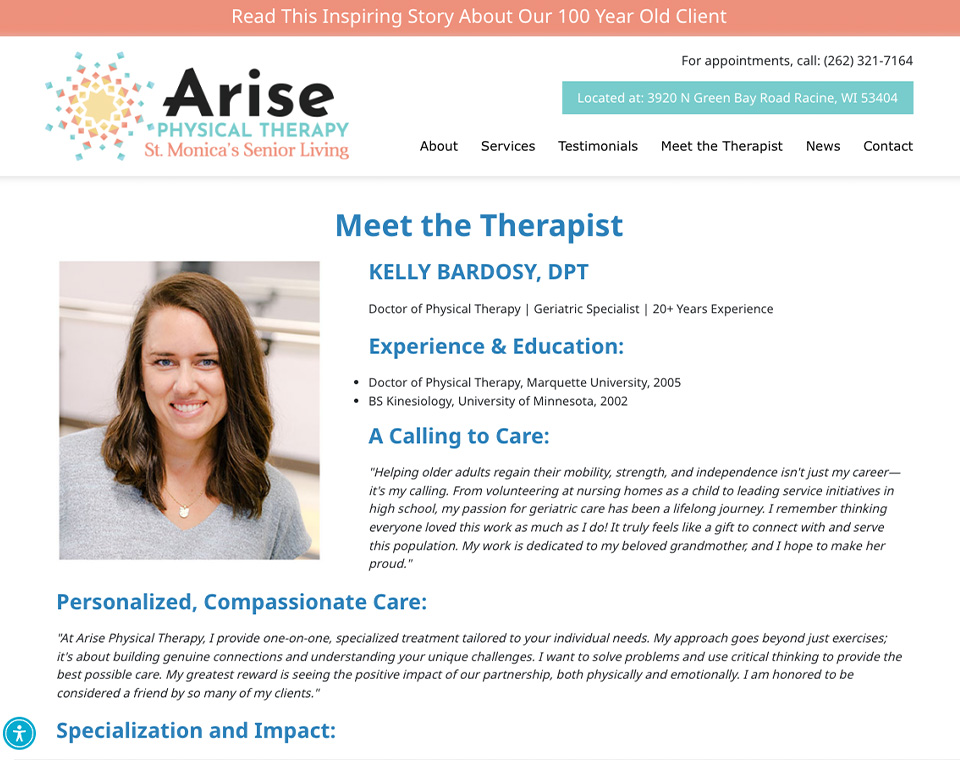 Arise Physical Therapy Meet the Therapist Page