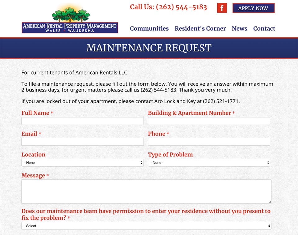 American Rental Maintenance Request Form