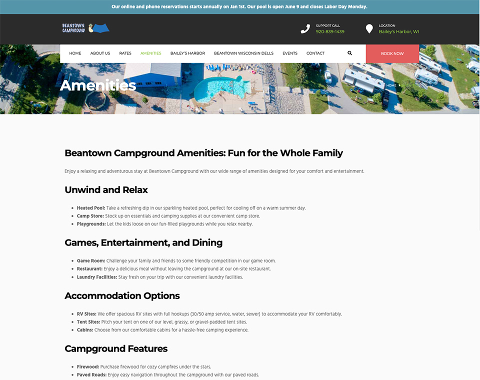 Beantown Campground - Amenities Page