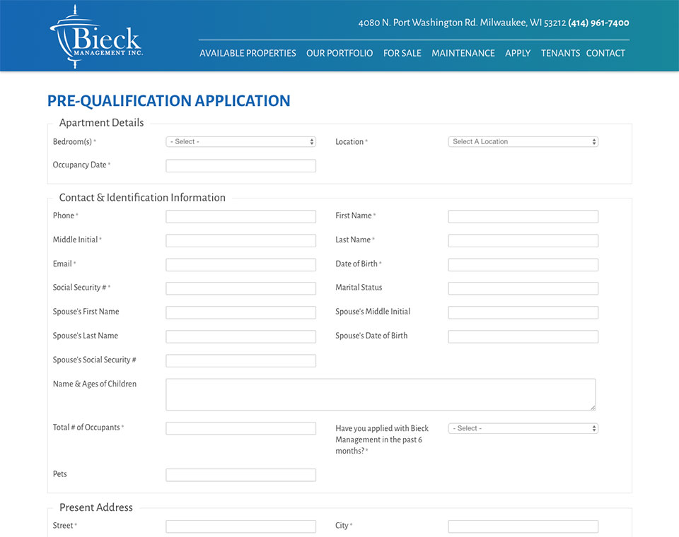 Bieck Management Application Form