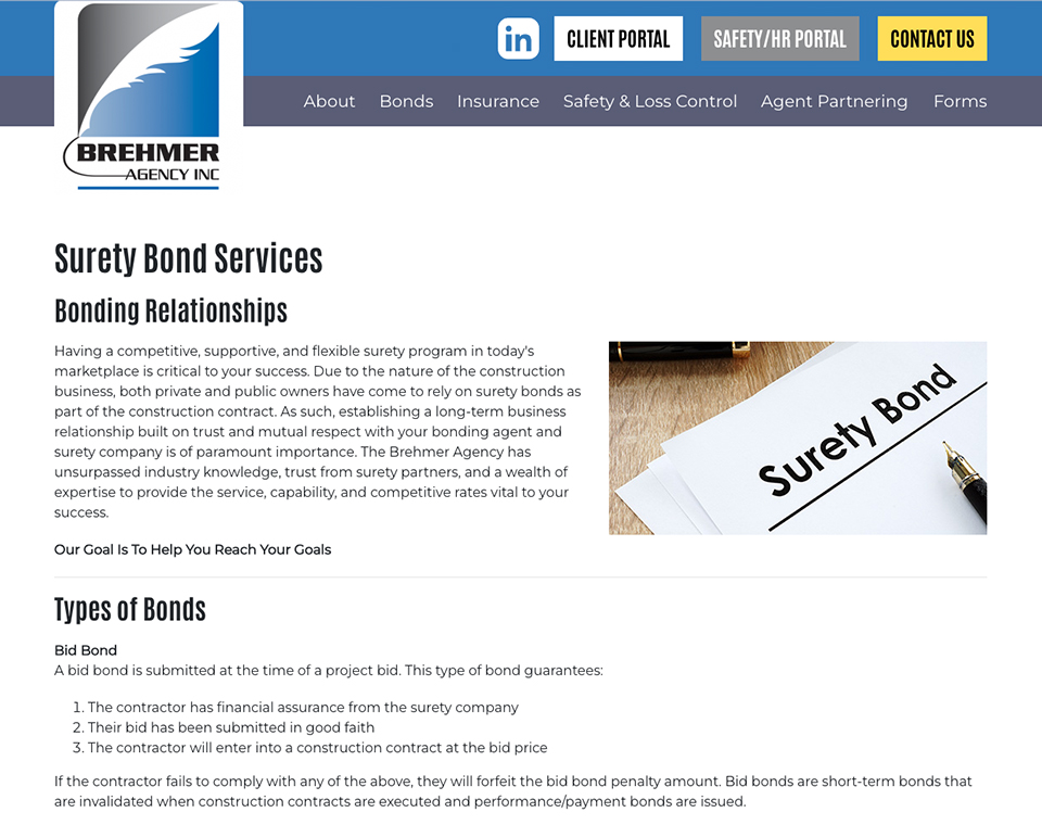 Brehmer Agency Inc. - Bond Page