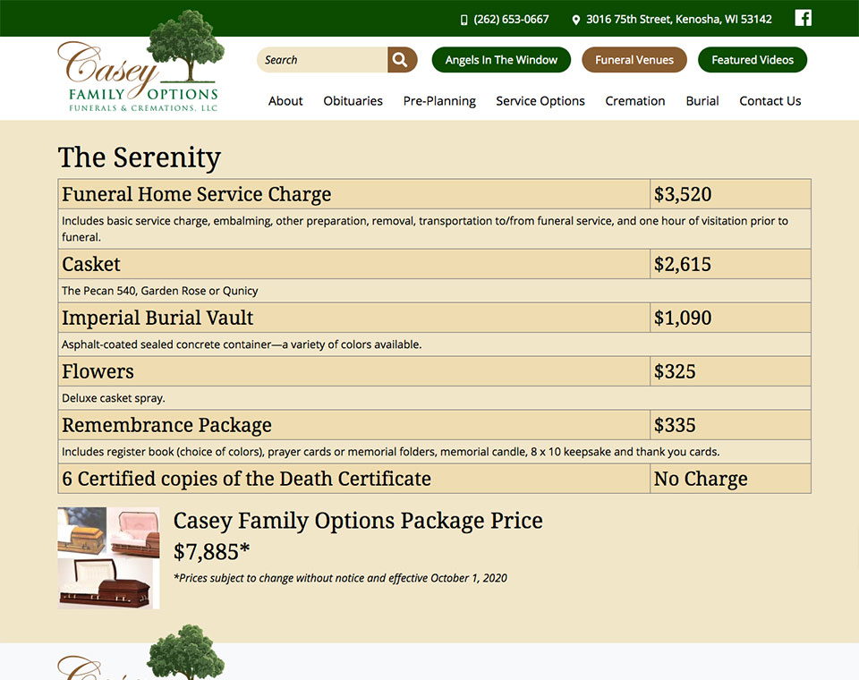 Casey Family Pricing Chart