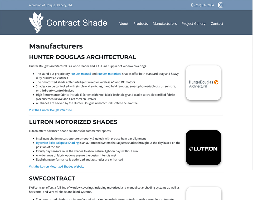 Contract Shade - Vendor Page