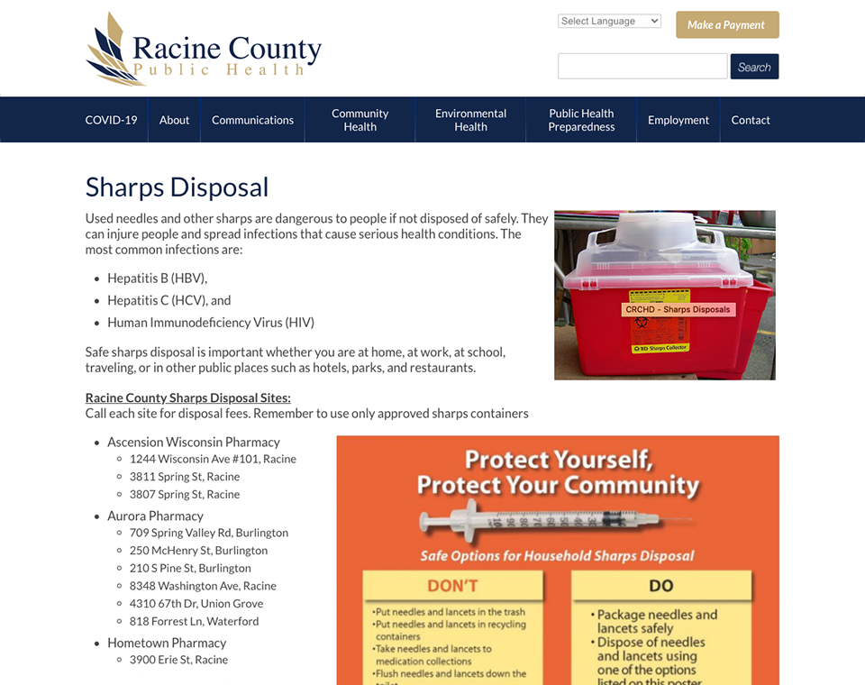 Racine County Public Health Interior Page