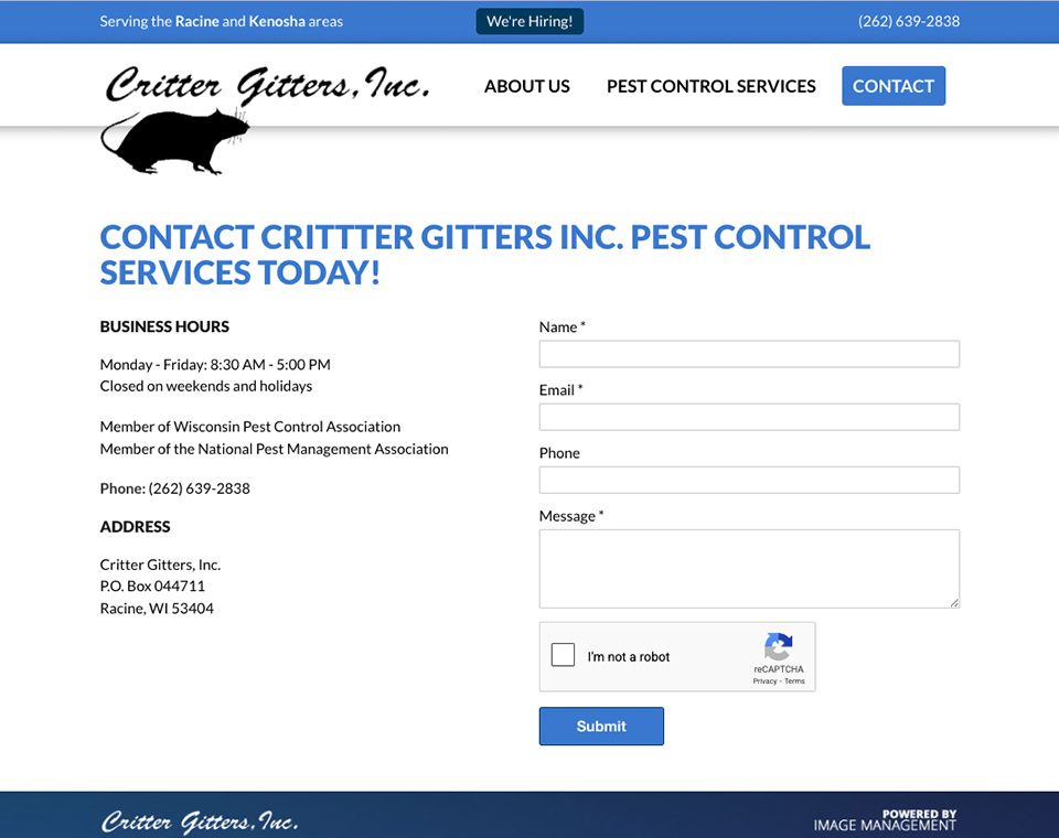 Critter Gitters Contact Page