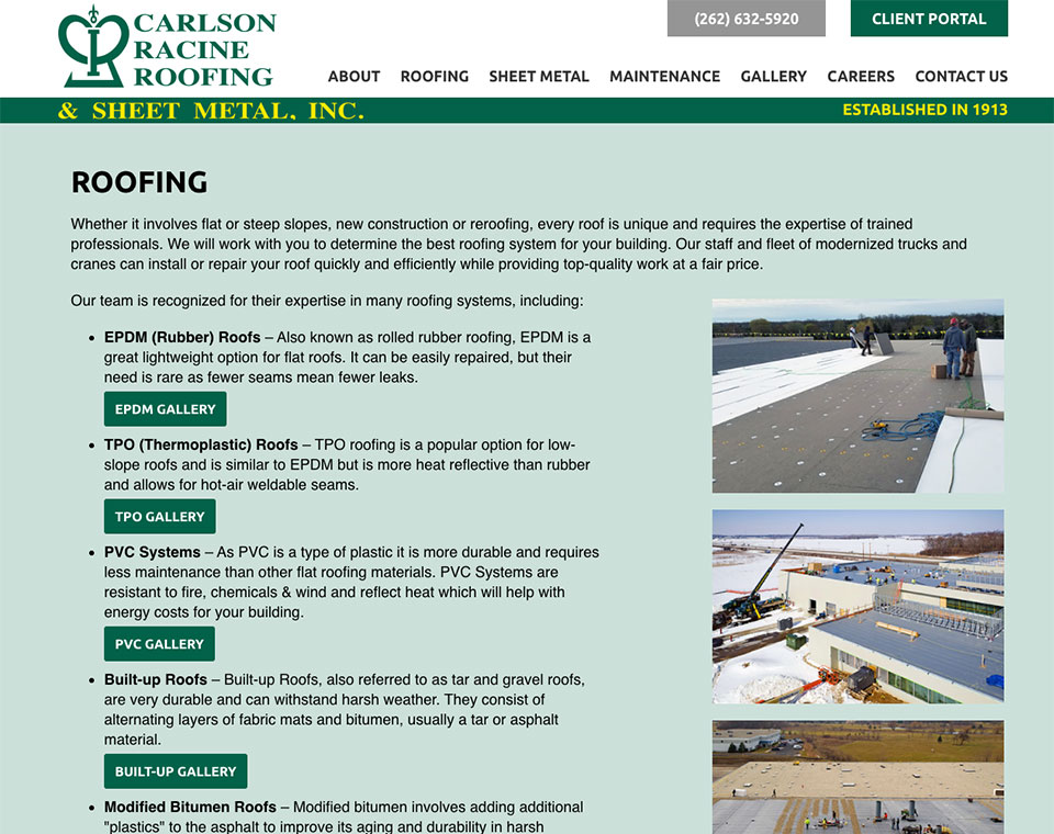 Carlson Racine Roofing Services Page