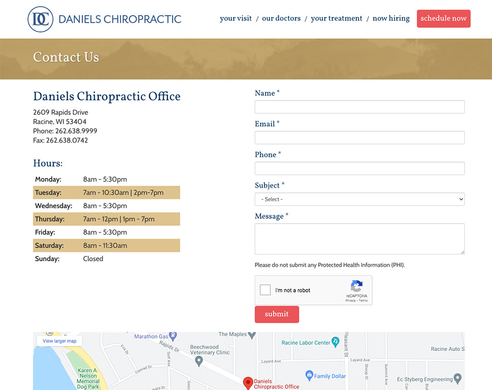Daniels Chiropractic Contact Page