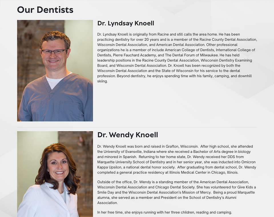 Knoell Family Dentistry Website Doctors Page