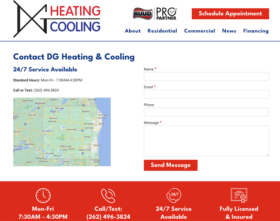 DG Heating & Cooling Contact Page