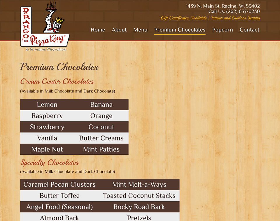 DeRango Premium Chocolates Product Page