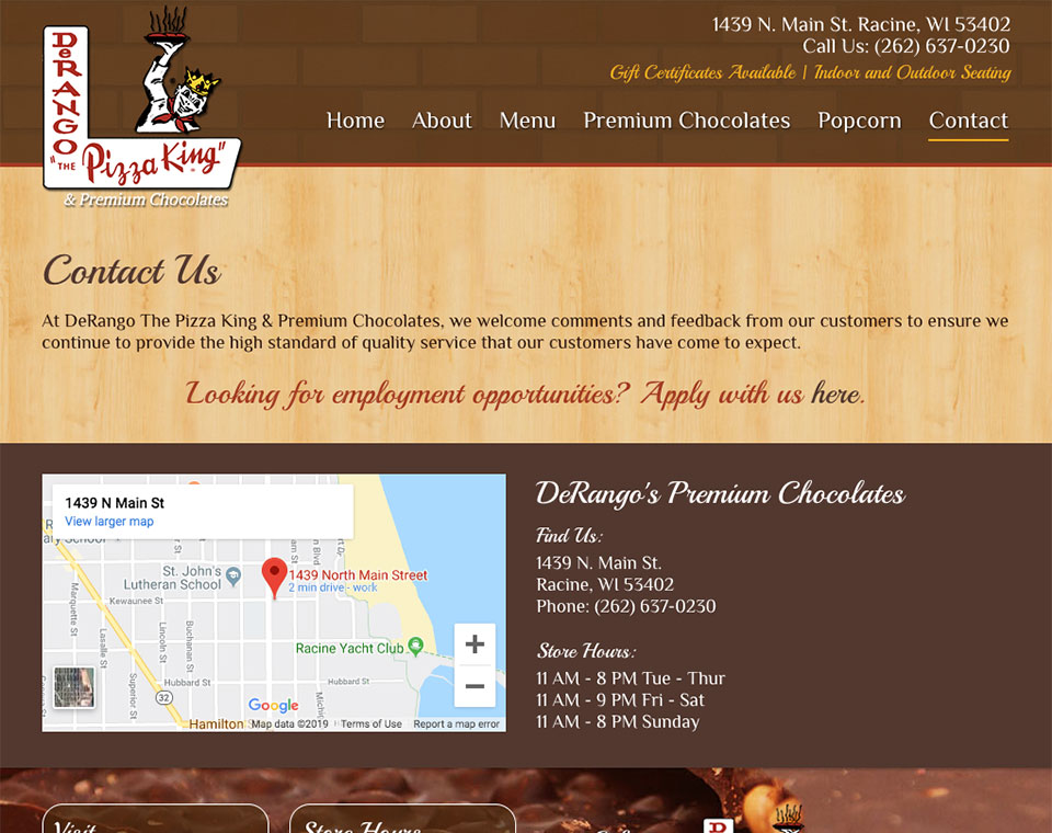 DeRango Premium Chocolates Contact Page