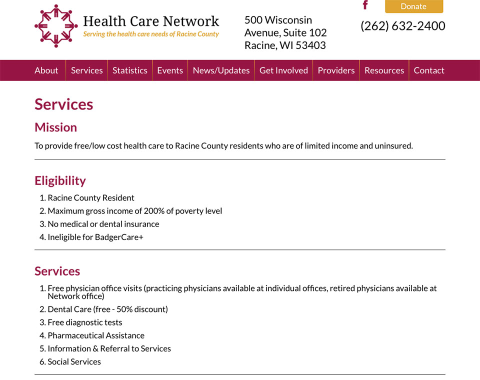 Health Care Network Services Page