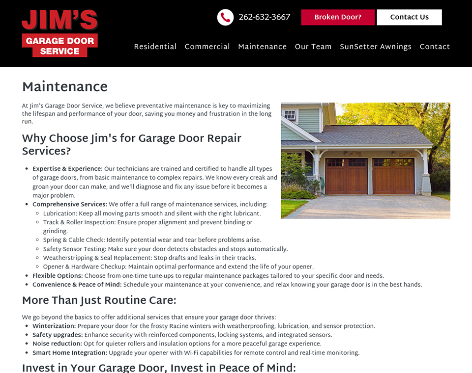 Jim's Garage Door Service - Maintenance Page