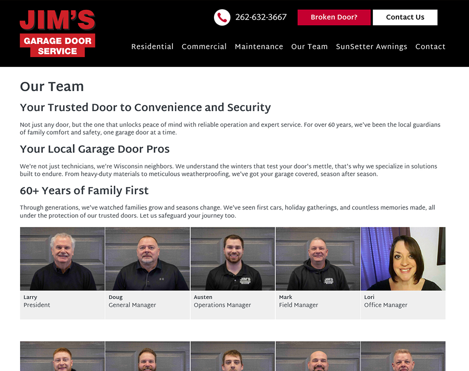 Jim's Garage Door Service - Team Page