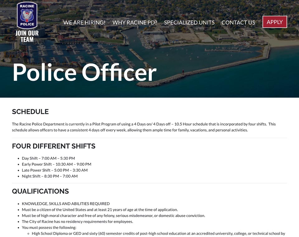 Join the Racine Police Department Home Interior Page