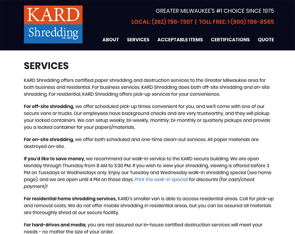 KARD Shredding Services Page