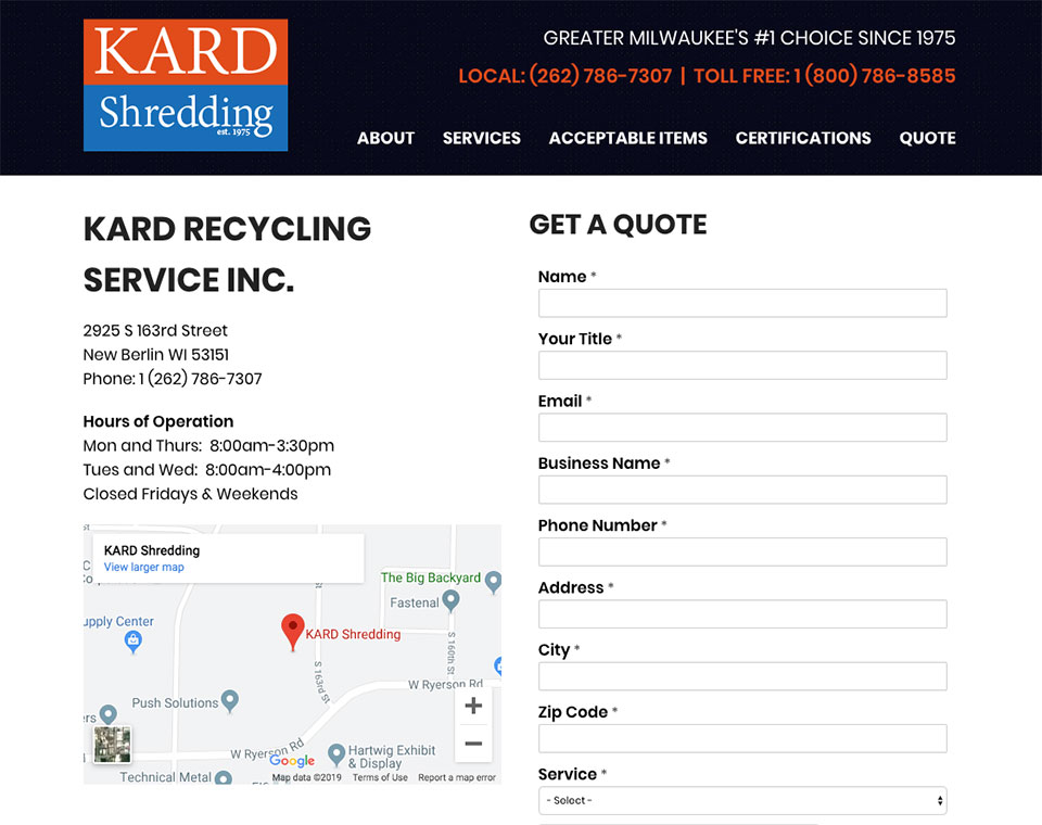 KARD Shredding Contact Page