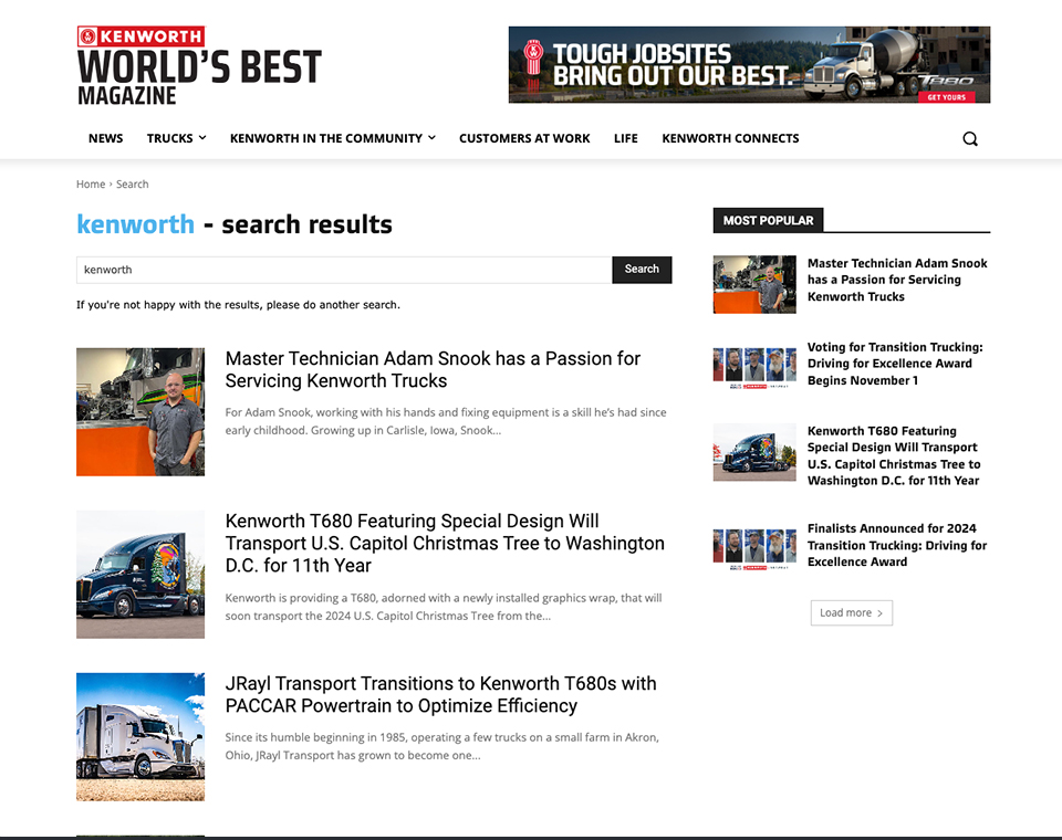 Kenworth World's Best Magazine - Search