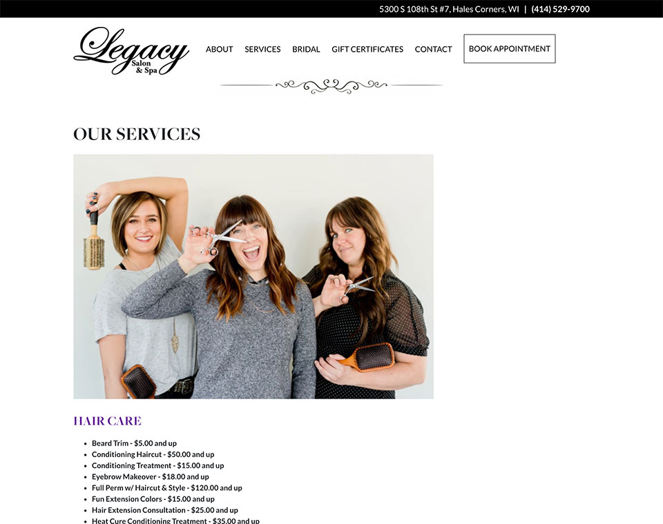 Legacy Salon Services Listing