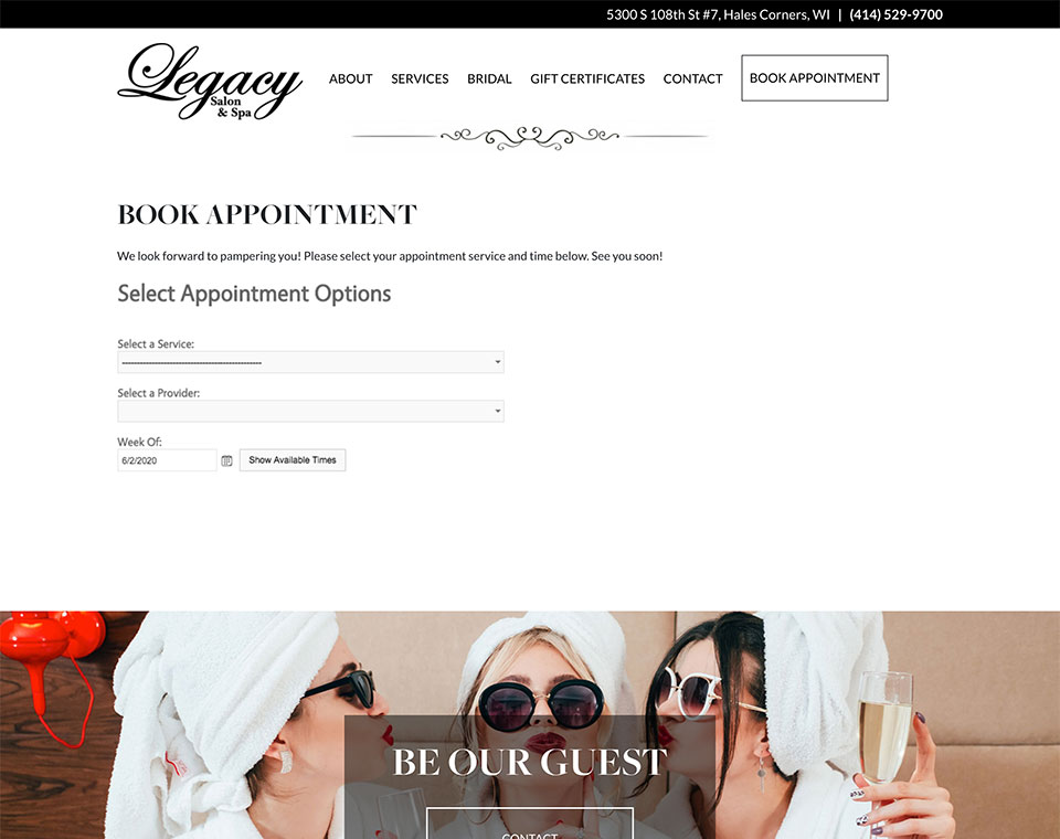 Legacy Salon Book an Appointment Page