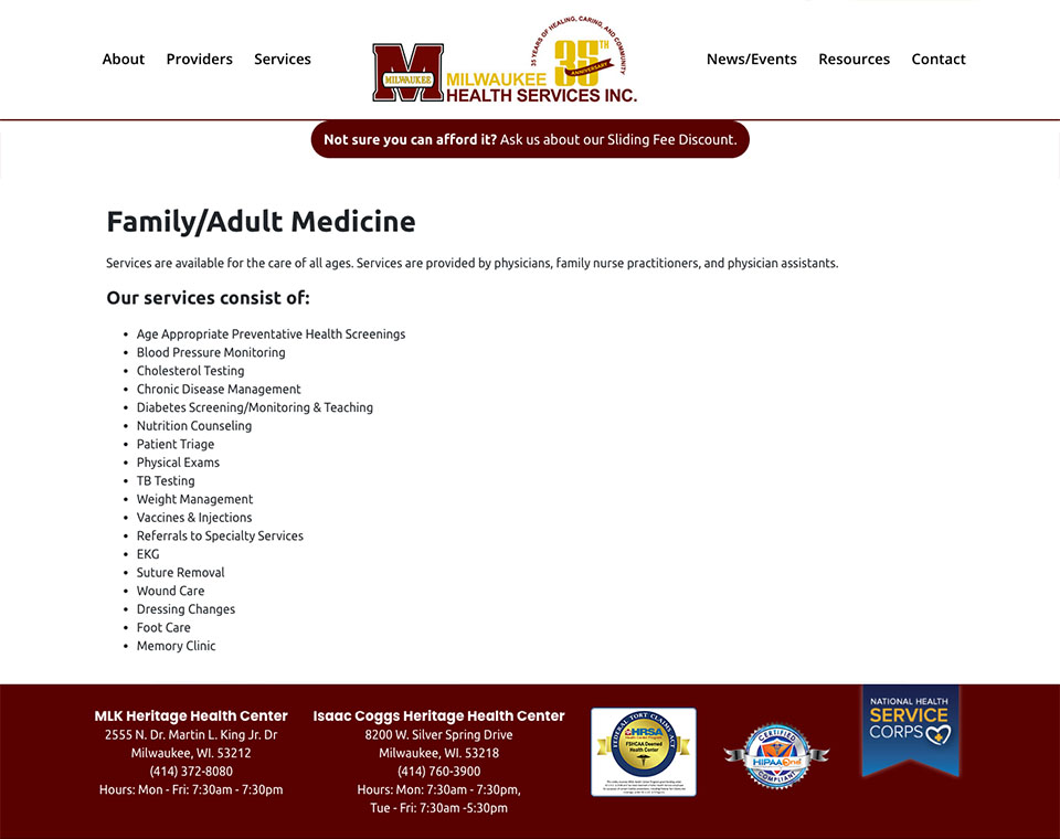 Milwaukee Health Services Inc. - Service Page