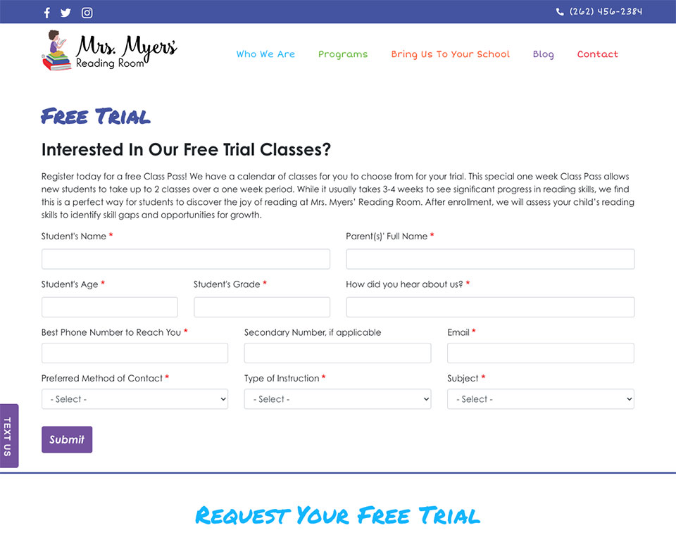 Mrs. Myers' Free Trial Form