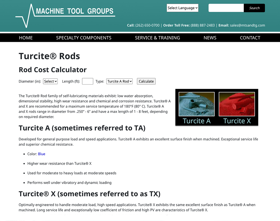 Machine Tool Groups Website Turcite Page