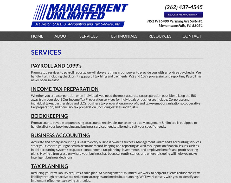 Management Unlimited Services Page