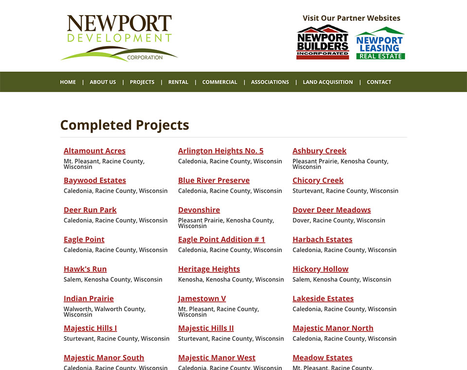 Newport Development Project Listing Page