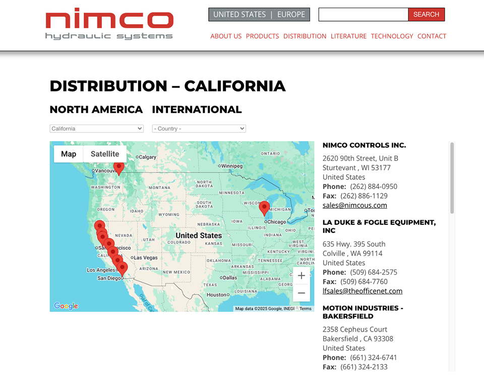 Nimco Controls Dealer Locator Map