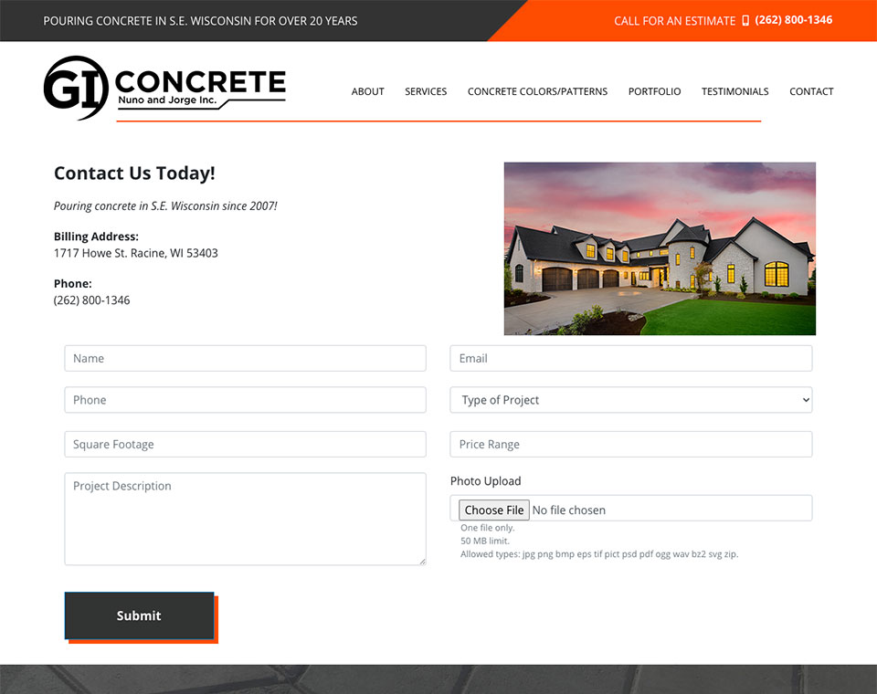 G.I. Concrete Contact Page