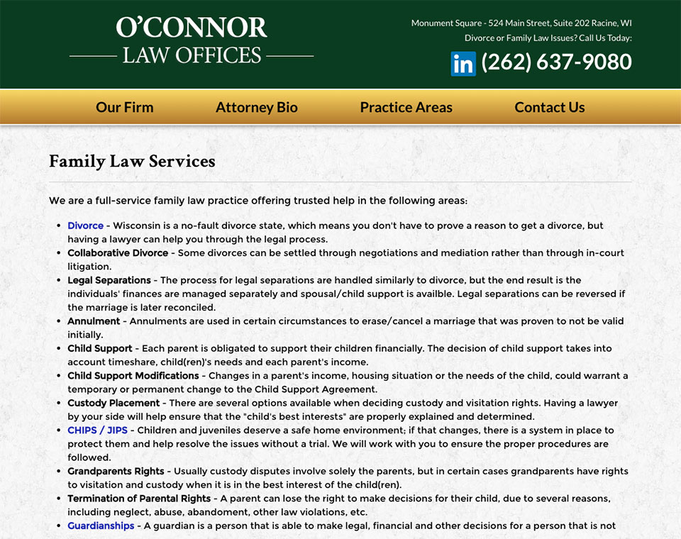 O’Connor Law Information Page