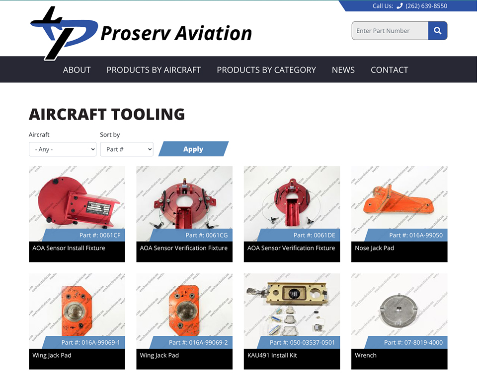 Proserv Aviation Website Product Category Page