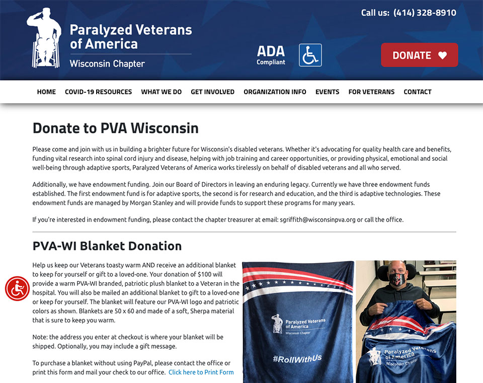 PVA - Wisconsin Donations Page