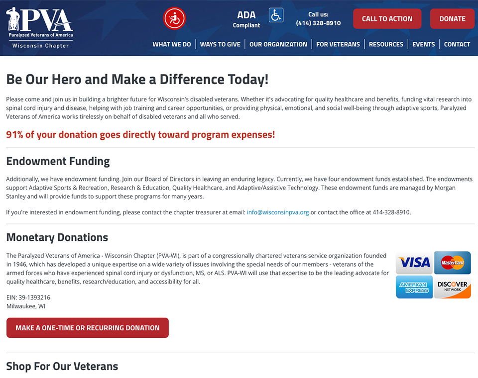 PVA - Wisconsin - Donate Page