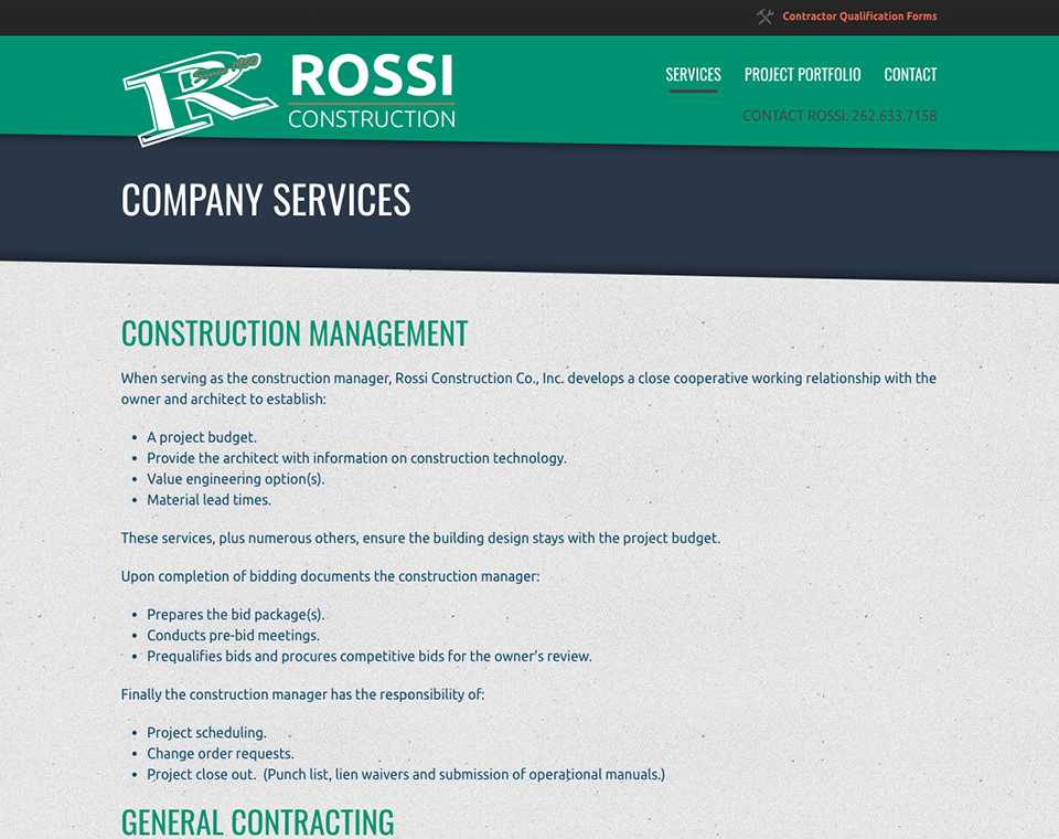 Rossi Construction Company, Inc. - Services Page