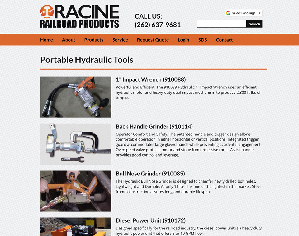 Racine Railroad Products Product Category Page