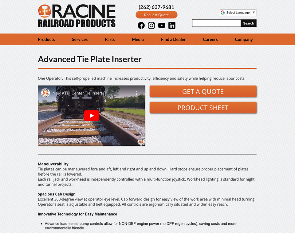 Racine Railroad Products - Product Page