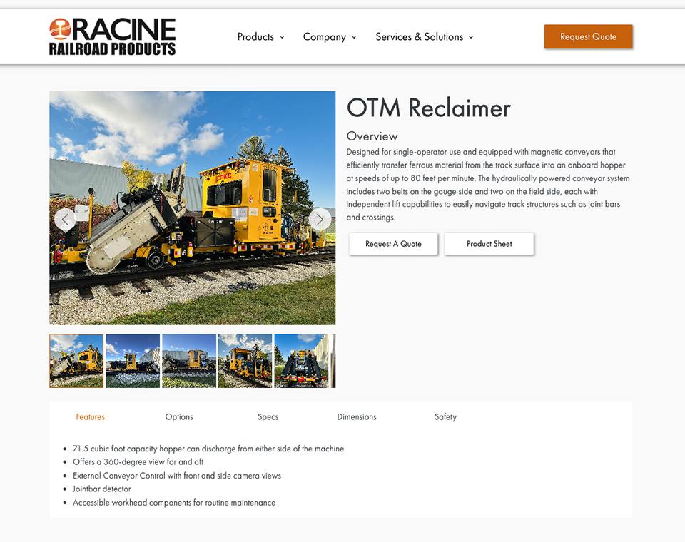 Racine Railroad Products - Product Page