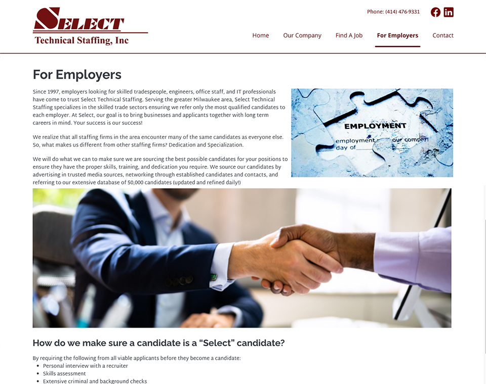 Select Technical Staffing, Inc. - For Employers Page