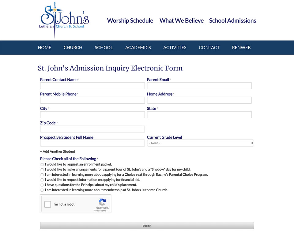 St John's School Enrollment Page