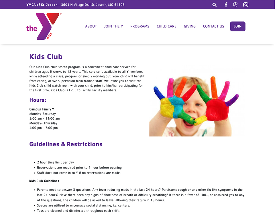 YMCA – St Jo Kids Club Page